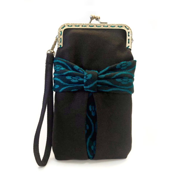 Mini sac vintage brun et turquoise avec fermoir vintage bronze