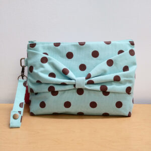 Grande pochette à maquillage pois aqua et brun